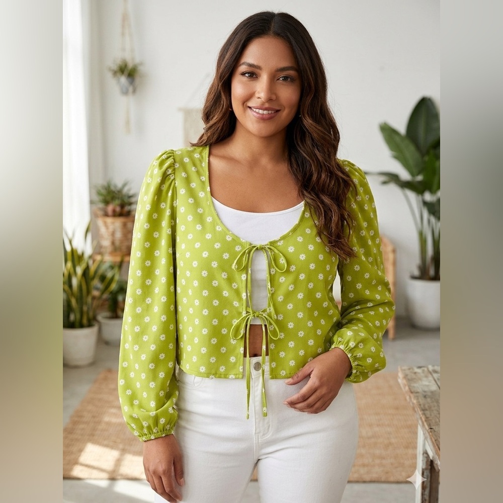 Levi's Lime Green Floral Tie-Front‎ Blouse